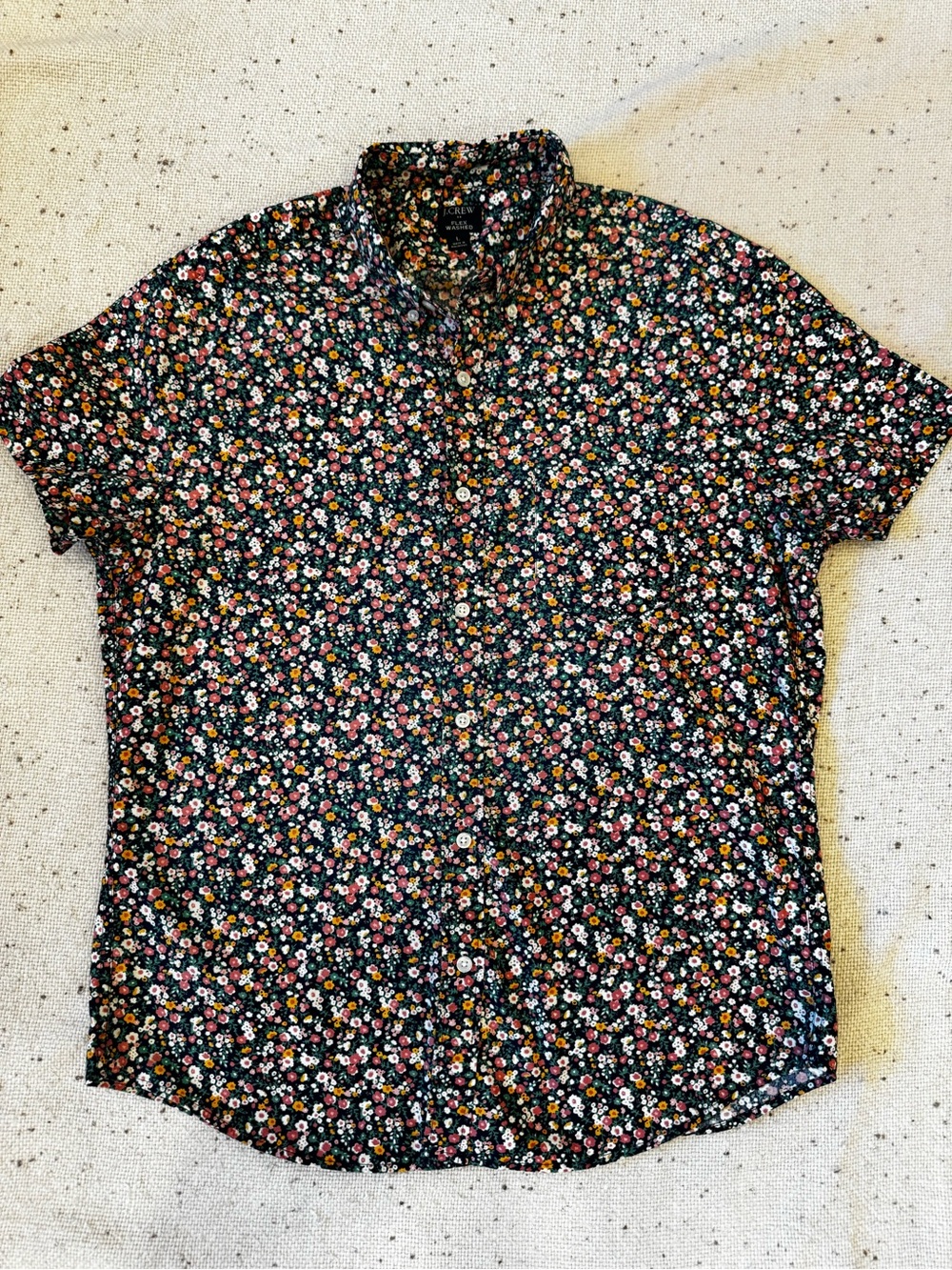 J. Crew Black Floral Short-Sleeve Button-Down Shirt